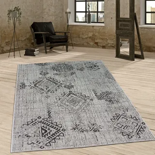 Paco Home - Outdoor Teppich Vintage Design Rautenmuster Flachgewebt In Grau 60x100 cm,