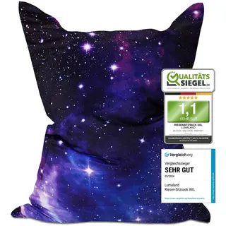 Lumaland Riesen-Sitzsack XXL 140x180 cm Special Edition | Wasserfestes Indoor & Outdoor Liegekissen mit über 3 Mio. anpassungsfähigen EPS-Perlen | Bean Bag mit waschbarem Bezug [Galaxy]