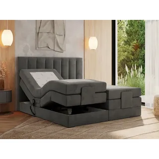 MKS MEBLE Boxspringbett 140x200 elektrisch verstellbar 7-Zonen Taschenfederkern Matratze und Topper Bett 140x200 mit Motor Polsterbett Motorbett - ... - Dunkelgrau