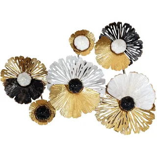 levandeo Metallbild 75x53cm Wandbild Blüte Blume Metall Schwarz Gold Deko Wanddeko Design Wandkunst Metallbild