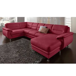 Wohnlandschaft SIT & MORE "Mailand U-Form", rot (bordeaux), B:312cm H:85cm T:179cm, NaturLEDER (echtes Rindleder)/Korpus passendes Kunstleder Softlux, Luxus-Microfaser Altara Nubuck (100% Polyester), Kunstleder Softlux, Luxus-Kunstleder, Sofas, wahlweise mit Bettfunktion, frei im Raum stellbar
