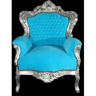 Casa Padrino Barock Sessel King Türkis/Silber Thron Tron Königstron