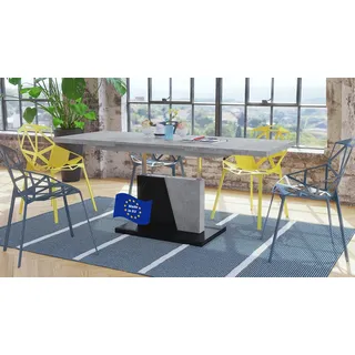 Mazzoni Grand Noir Couchtisch ausziehbar höhenverstellbar 120/180cm in Beton/Schwarz matt modern vielseitig Wohnzimmertisch Esstisch Beistelltisch Sofatisch platzsparend hochwertig Wohnzimmer