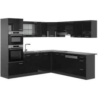 Vicco Winkelküche R-Line L-Form 247 cm Schwarz Hochglanz