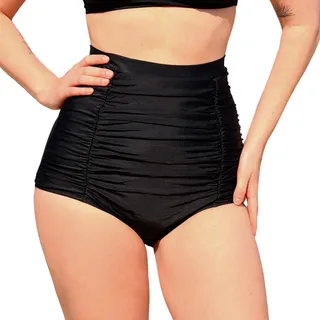 MYLILY Shape Bikini Hose Damen mit Raffungen Schwarz | High Waist Bikinihose | Bikini Hose Damen Bauchweg | Bikini mit Shaping Effekt (S) - S