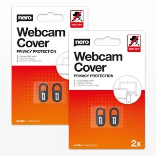 Nero Webcam Cover | Kamera Abdeckung selbstklebend 0,7 mm | Anti-Spy Privacy Schutz mit Schieber | Für Laptop, PC, MacBook, Smartphone, Tablet, Computer | Schwarz