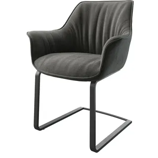 DeLife Schwingstuhl Keila-Flex mit Armlehnen Strukturstoff Anthrazit Freischwinger flach Schwarz