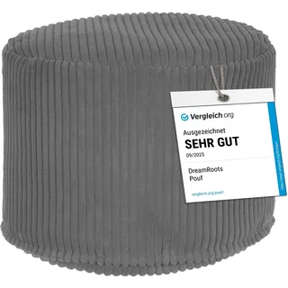 DreamRoots Runder Cord Pouf Hocker 380 g/m2 als Bequemer Bodenstuhl und Vielseitiges Sitzkissen Boden für Wohnzimmer Schlafzimmer oder Homeoffice 35x35x25 cm Frost Gray
