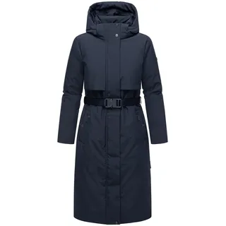 Navahoo Damen, Wintermantel warmer, Wasserabweisender Parka mit Kapuze und Taillengürtel Waldbummler 14 navy, Gr. M - M