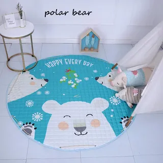 DOTBUY Krabbeldecke für Baby Aufbewahrungstasche, Kinderzimmer Dekoration Kinder Kuschelige Ausflug Spielmatte Runde Teppich Baumwolle Crawl Toy Bodenmatte (150cm,Eisbär)