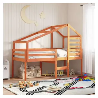 vidaXL Hochbett mit Dach 80 x 200 cm Kiefer massiv braun