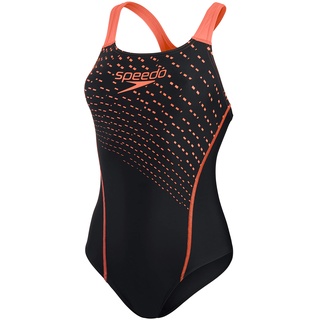 Speedo Damen Medley Logo Medalist Badeanzug, Schwarz/Rot, 28