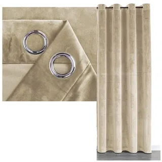 Vorhang SAMT Vorhang Ösen Verdunkelungsvorhang abdunkelnd (1 St), Ösen, abdunkelnd, Velour, blickdicht und verdunkelnd beige 140 cm x 175 cm
