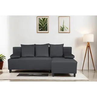 Ecksofa INOSIGN "IWALANI, Schlafsofa mit Bettkasten, Recamiere beidseitig montierbar", grau (anthrazit), B:199cm H:83cm T:135cm, 100% Polyester, Sofas, L-Form, B/T/H 199/135/83 cm, Struktur weich & Velvet