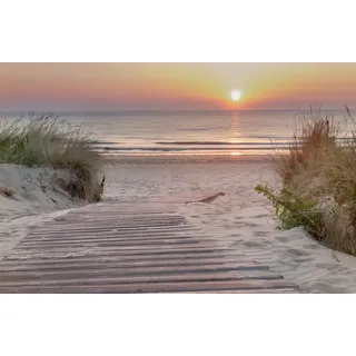 Papermoon Fototapete DÜNEN-NORDSEE STRAND SONNENUNTERGANG MEER NATUR DESIGN bunt 3 m x 2,23 m