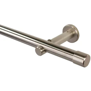 iso-design Gardinenstange 20 mm Farbe Edelstahl, Endstück Kappe, Ø 20 mm, 1-läufig, Fixmaß, verschraubt, Metall, Rohr aus Edelstahl silberfarben Ø 20 mm x 140 cm