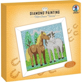 URSUS Kinder-Bastelsets Diamond Painting Picture Frame Horses, Holzrahmen weiß lackiert, 20 x 20 x 3 cm