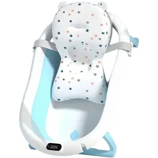 Valle Verde Baby Badewanne, Babywanne, Kinderbadewanne - Mit integriertem Thermometer, Badekissen - Anti-Rutsch, Faltbar, Platzsparend, 0-2 Jahre - 80 cm x 52 cm x 20 cm, Blau