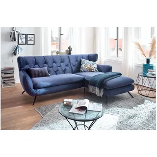 Ecksofa Wohnlandschaft Eckgarnitur Sixty Velour Stoff Velvet navy blau 250x175