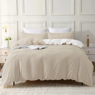 SOULFUL Bettwäsche 155x220 Baumwolle 2 Teilig, Bettwäsche-Sets Kamel Beige mit Reißverschluss, Ähnliche Textur wie Stone Washed Leinen, Enthält 1 Bettbezug 155x220 und 1 Kissenbezug 80x80