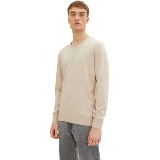 Tom Tailor Herren Rundhals Pullover Basic V-Neck Cargo Beige Grau 13523 L