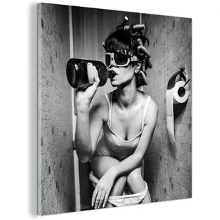 Famanu Glasbild Wanddekoration - UV-beständiger Druck - 50x50 cm - Schwarz Weiß