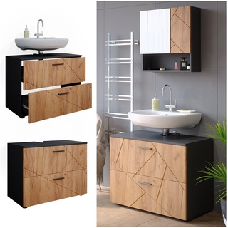 Vicco Waschtischunterschrank Badschrank Badezimmerschrank Irma Anthrazit Eiche 80 cm Hochglanz