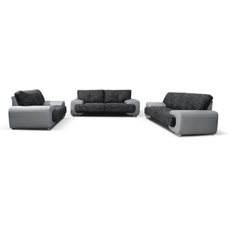 MOEBLO Polstergarnitur LORENTO 3+2+1, (Polstermöbel-Set Ohrensofa 3 Sitzer, 2 Sitzer und Sessel, Wohnlandschaft Sofa Couch Garnitur) grau|schwarz