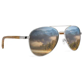 glozzi Holz Pilotenbrille Polarisiert Verspiegelt Herren und Damen - Zebrano