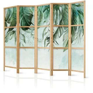 murando - Paravent Innen Raumteiler Holz Blätter 225x172 cm 5-teilig Japanische Trennwand Raumtrenner Room Divider Mobiler Sichtschutz Spanische Wand Raum Abtrennung grüne Botanik b-C-0782-bh-a
