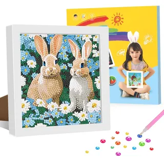 GHHKUD 5D DIY Diamond Painting für Kinder mit Bilderrahmen, Malen nach Zahlen, Diamant-Stickerei, Set für Innenwanddekoration