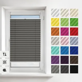Estika Plissee mit Bohren 80 x 200 cm – Dunkelgrau – Verdunkelungsplissee zum Anschrauben für Fenster, Blickdicht, inkl. Montagezubehör