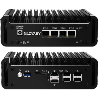 Glovary Firewall Mini PC J6413 4 Core, 4 x i226V 2.5GbE LAN OPNsense Router Micro Appliance, Barebone, AES-NI, Fanless Computer Hardware, 2 x DDR4, 2 x NVMe Slot, 2 x SATA3.0, 2HD+USB-C 3 Display