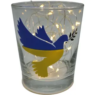 Teelicht Glas Windlicht print Ukraine Solidarität "Friedenstaube" blau/gelb Deko
