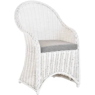 Rattan-Sessel Esszimmersessel Korb-Sessel Flechtsessel Natur (Weiss, mit Kissen)