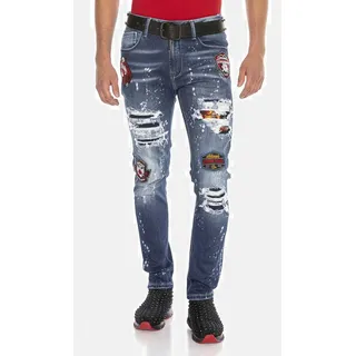 Straight-Jeans CIPO & BAXX "DENIM", Herren, Gr. 36, Länge 32, blau, 98% Baumwolle;2% Elasthan, unifarben, casual, figurumspielend lang, Jeans, bequeme Jeans im angesagten Patchwork-Style, CD643