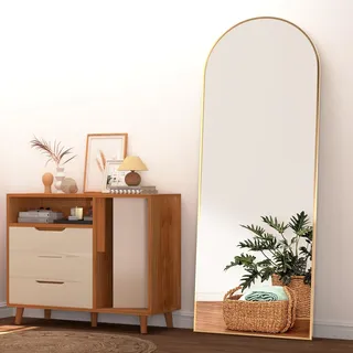 NEUWEABY Ganzkörperspiegel 165 x 60 cm großer Goldener Spiegel, Rechteckiger Spiegel für Schlafzimmer, Wohnzimmer, Rahmen aus Aluminiumlegierung, zum Aufhängen oder Anlehnen an die Wand