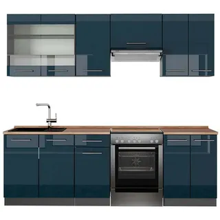Vicco Küchenzeile Fame-Line 240 cm Dunkelblau Hochglanz