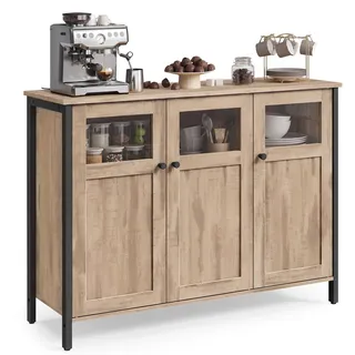 VASAGLE Sideboard mit Glastüren Kamelbraun/Tintenschwarz