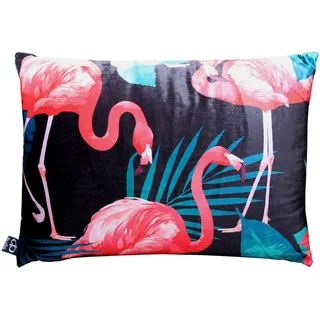 Casa Padrino Luxus Kissen Malibu Flamingos Schwarz / Mehrfarbig 35 x 55 cm - Feinster Samtstoff - Deko Wohnzimmer Kissen