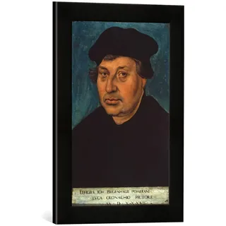 Gerahmtes Bild von Lucas Cranach der Ältere Bugenhagen, Porträt/Lucas Cranach d.Ä., Kunstdruck im hochwertigen handgefertigten Bilder-Rahmen, 30x40 cm, Schwarz matt