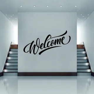 Welcome Willkommen Wandtattoo Wandaufkleber Wandsticker Wohnzimmer Kinderzimmer Tür Aufkleber Sticker (20 x 7 cm, Schwarz)