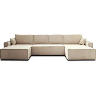 Best Möbel Dellia, Wohnlandschaft U-Form, 7-Sitzer, mit Schlaffunktion, mit Bettkasten, aus Cord , Beige - Beige