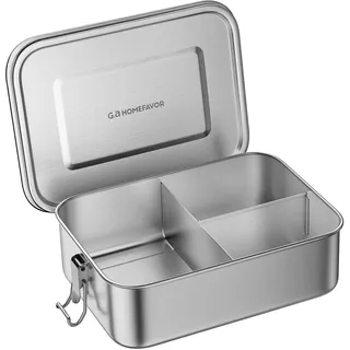 G.a HOMEFAVOR Edelstahl Brotdose Metall Lunchbox mit 3 Fächern 1200ml Auslaufsichere Bento Box Groß Sandwichbox Brotzeitdose mit Trennwand Vesperdose Brotbüchse