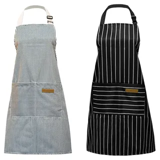 NATUCE Küchenschürze 2 Stücke, Verstellbarer Nackengurt Küchenschürze mit 2 Taschen, Baumwolle Leinen Kochschürze, Latzschürze für Männer Damen Küche, Restaurant Café, Backen, Malen, Hausarbeit - M