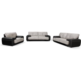 MOEBLO Polstergarnitur LORENTO 3+2+1, (Polstermöbel-Set Ohrensofa 3 Sitzer, 2 Sitzer und Sessel, Wohnlandschaft Sofa Couch Garnitur) grau|schwarz