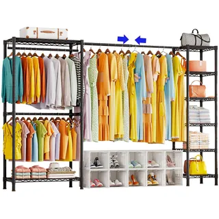 KZOBYD Ausziehbare Kleiderstangen, Schwerlast-Kleiderständer, Metallgarderobenstangen zum Aufhängen von Kleidung, Kleiderschrank, Kleiderschrank, Kleiderständer mit verstellbaren Ablagen und