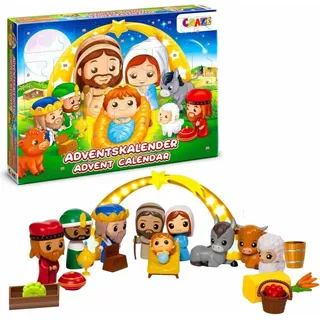 CRAZE Adventskalender Kinder - Weihnachtskrippe Krippenspiel - Spielkrippe Kinder mit Spielfiguren Set, Spielzeug Adventskalender ab 3 Jahre
