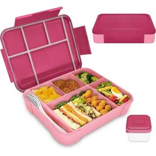 HYTIREBY Lunchbox Brotdose Kinder mit Fächern, 1300ml Jausenbox Kinder, Auslaufsicher Bento Box, Lunchbox Kinder, Vesperdose rosa