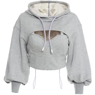 EsukAr Frauen Lange Ärmel Beschnitten Super Crop Top Hoodies Sweatshirt Ästhetische Punk Hip Hop Tanz Sexy Rave Tuch - M